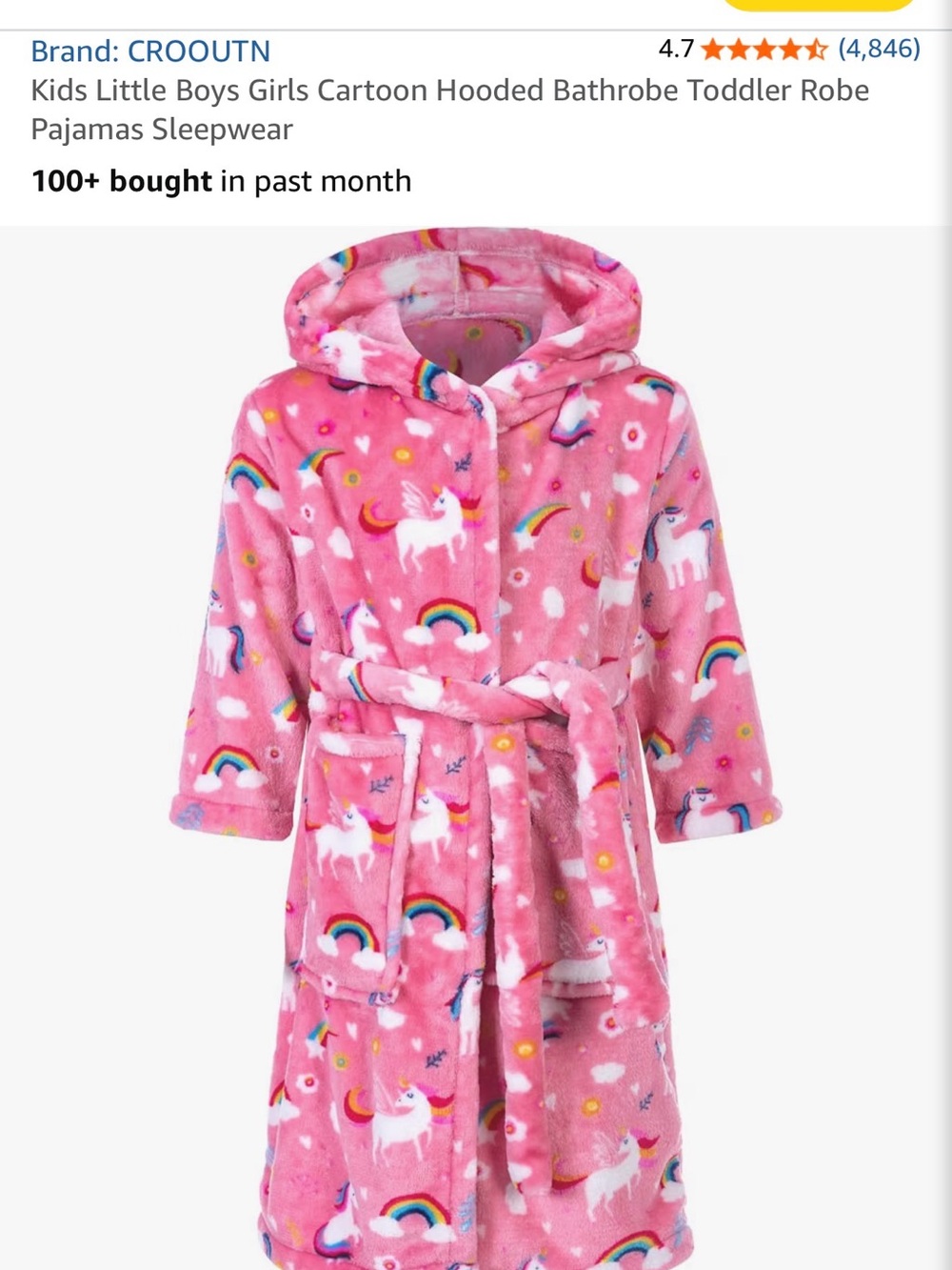 Amazon Kids Pink Unicorn Hooded Bathrobe with Rainbow Print